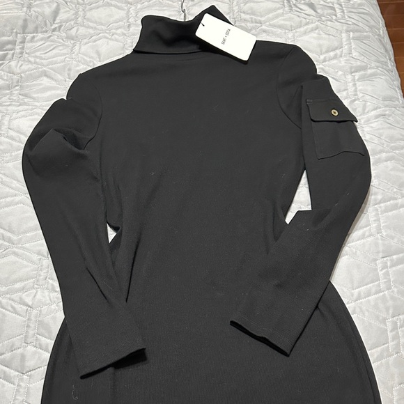 Sz 10⭐️NWT Saint + Sofia Cotton Black Ribbed Turtleneck Dress with Cargo pocket - Picture 6 of 10